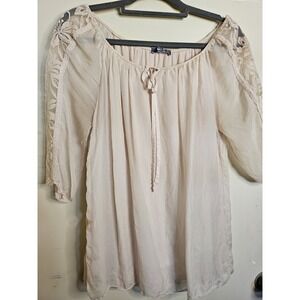 Giulia Silk Womens Blouse Boho Layered Lace‎ Trim Medium Light Pink Top Italy